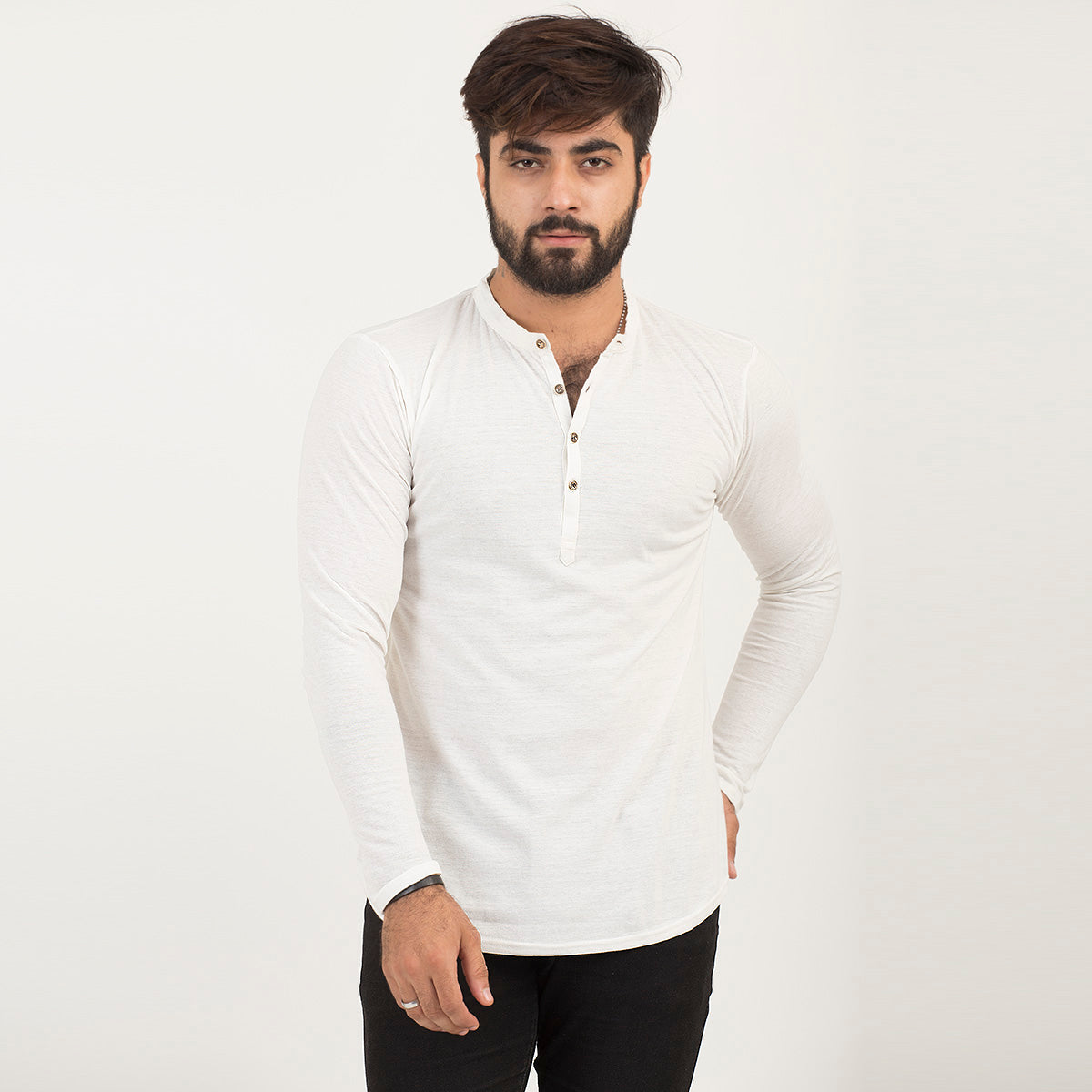 Long Sleeves Kurti Style Plain Tees For Men