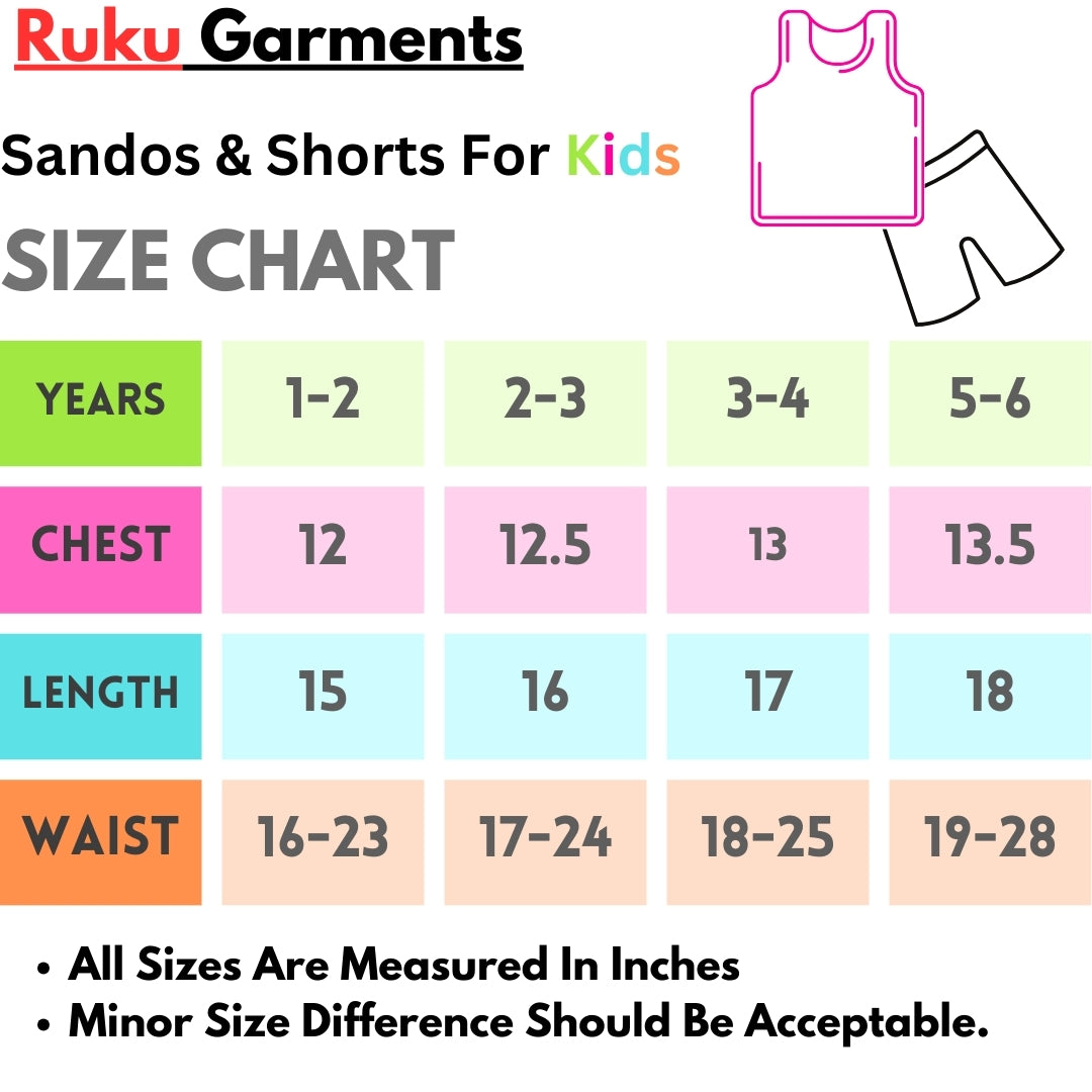 All Over Printed Sandos & Shorts For Kids Pack Of 3 - Ruku Garments