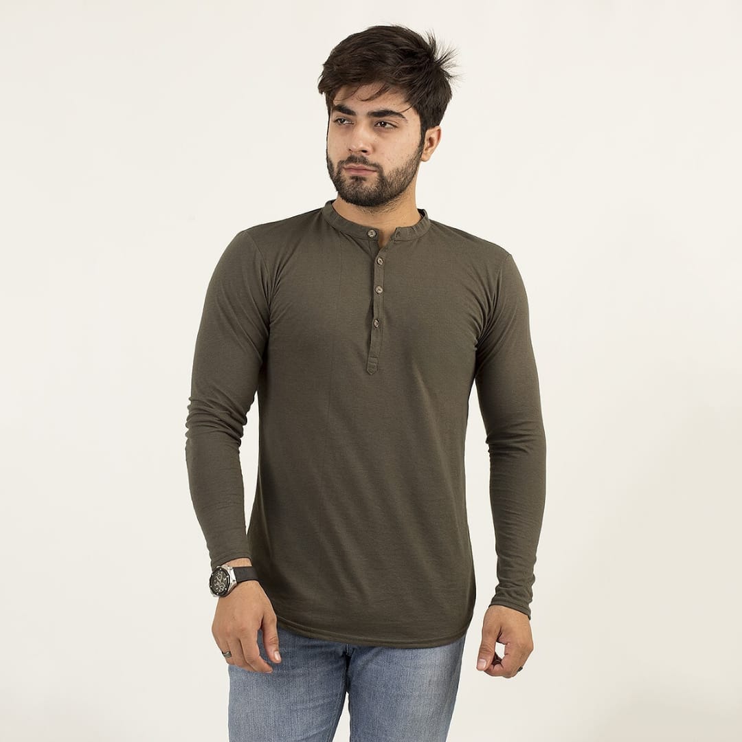 Long Sleeves Kurti Style Plain Tees For Men