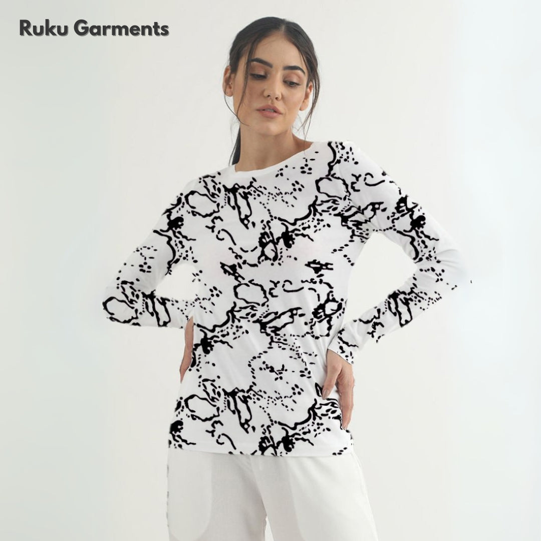 All Over Printed Long Sleeves T-shirt For Women - Ruku Garments