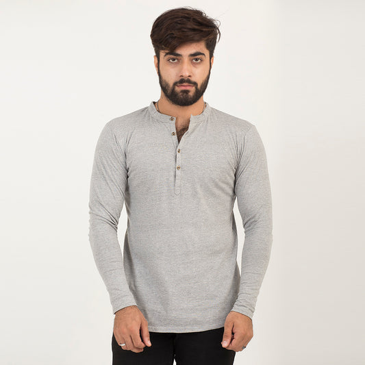 Long Sleeves Kurti Style Plain Tees For Men