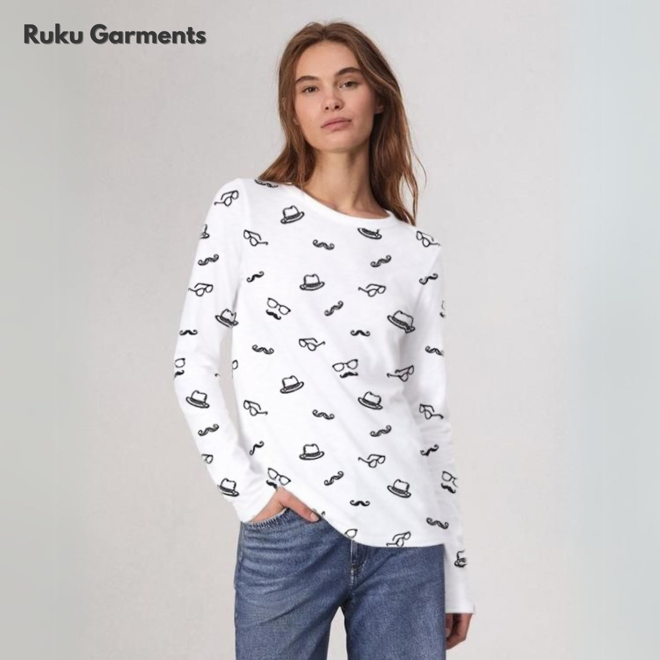 All Over Printed Long Sleeves T-shirt For Women - Ruku Garments