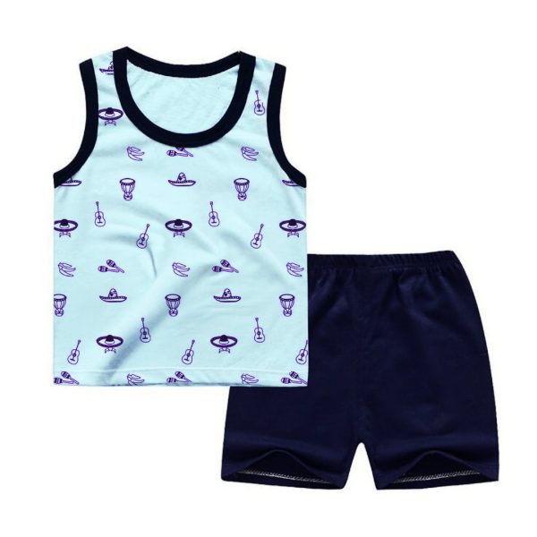 All Over Printed Sandos & Shorts For Kids Pack Of 3 - Ruku Garments