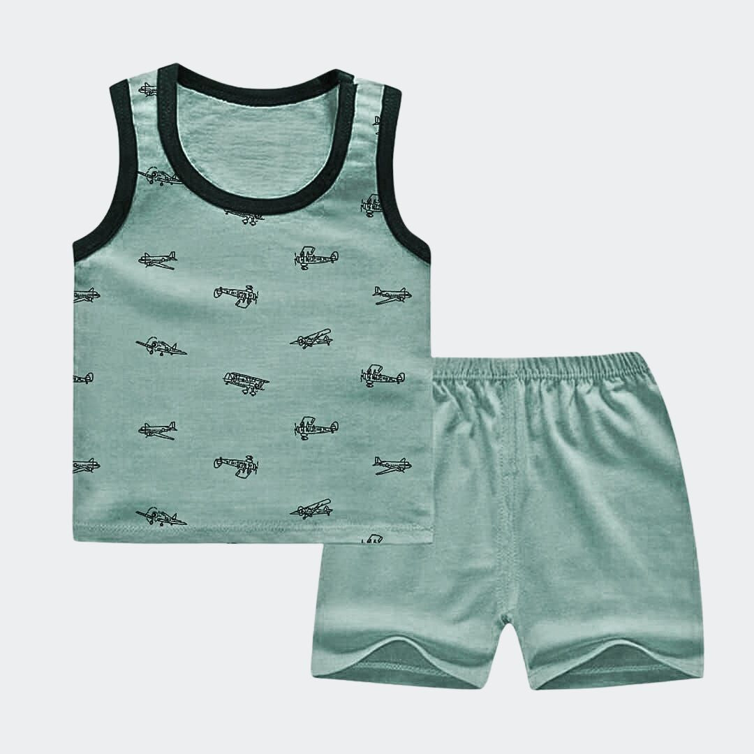 All Over Printed Sandos & Shorts For Kids Pack Of 3 - Ruku Garments